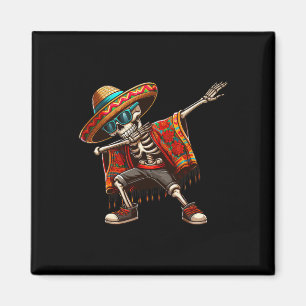 Dabbing Skeleton Sombrero Poncho Cinco De Mayo Mex Magnet