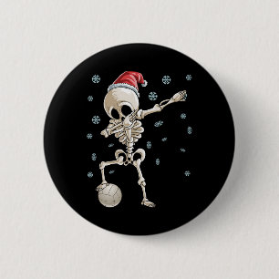 Dabbing Skeleton Volleyball Christmas Santa Hat T 6 Cm Round Badge