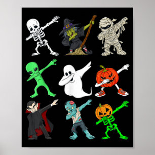 Dabbing Skeleton Witch And Monsters Halloween Poster