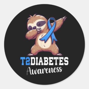 Dabbing Sloth Diabetes Awareness Type 2 Diabetes B Classic Round Sticker