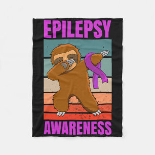 Dabbing Sloth Epilepsy Seizures Awareness Ribbon  Fleece Blanket