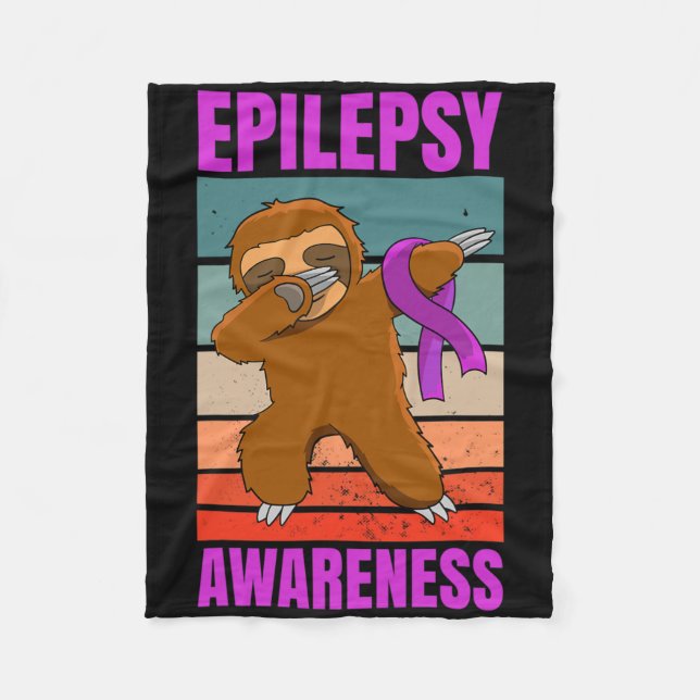 Dabbing Sloth Epilepsy Seizures Awareness Ribbon  Fleece Blanket (Front)