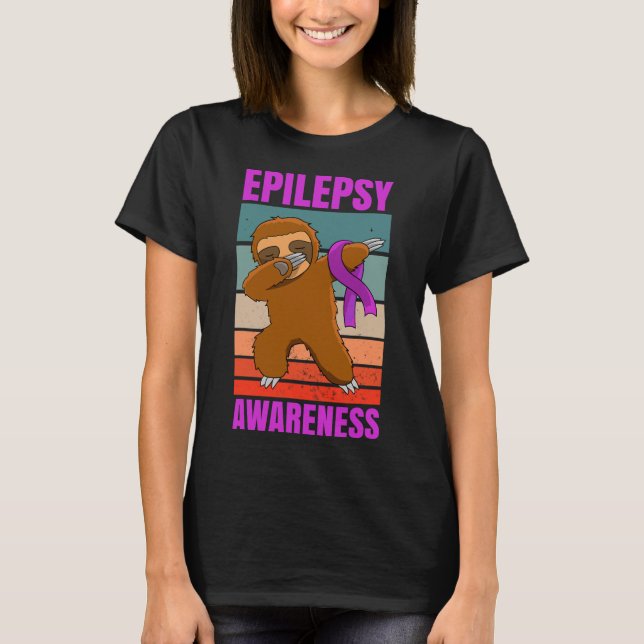 Dabbing Sloth Epilepsy Seizures Awareness Ribbon  T-Shirt (Front)