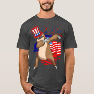 Dabbing Sloth US Flag Animal Lover American 4th Of T-Shirt