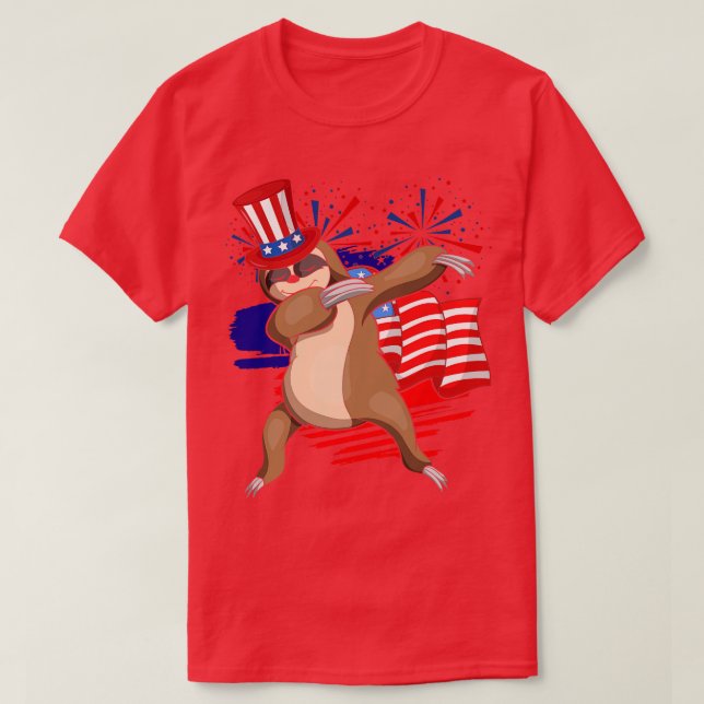 Dabbing Sloth US Flag Animal Lover American 4th Of T-Shirt (Design Front)