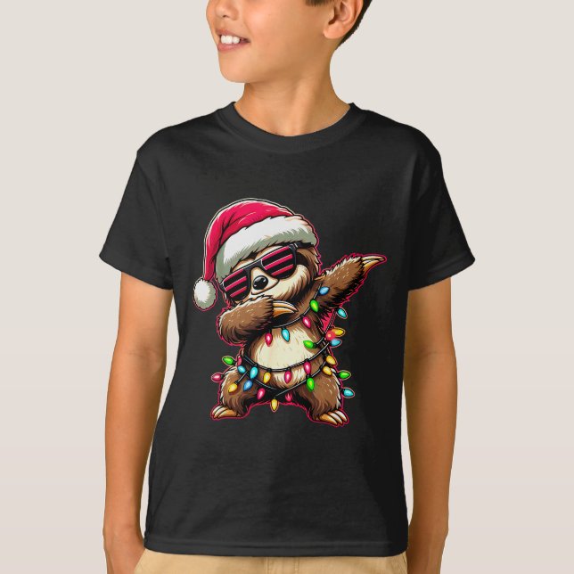 Dabbing Sloth Xmas For Kids Boys Girl Sloth Lover  T-Shirt (Front)