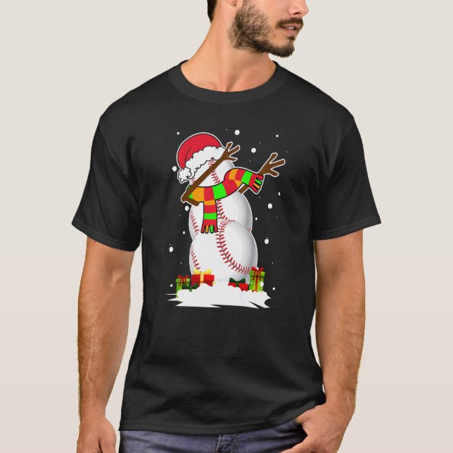 Dabbing Snowman Baseball Ball Santa Christmas Paja T-Shirt (Front)