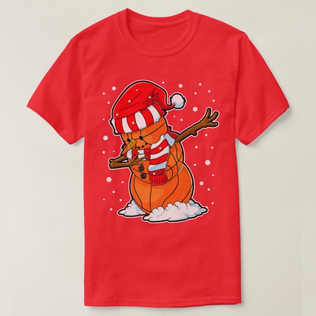 Dabbing Snowman Basketball Ball Christmas Santa Bo T-Shirt (Design Front)