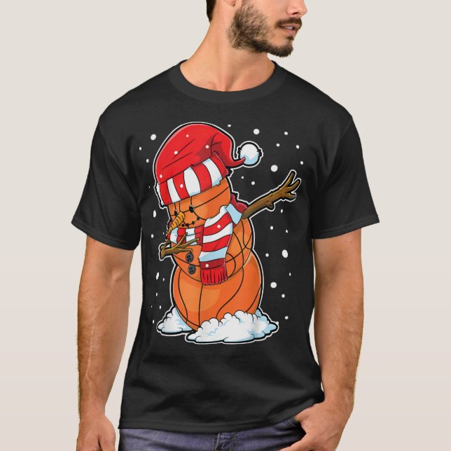 Dabbing Snowman Basketball Ball Christmas Santa Bo T-Shirt (Front)