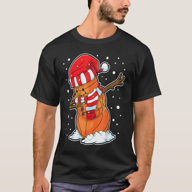 Dabbing Snowman Basketball Ball Christmas Santa Bo T-Shirt (Front)