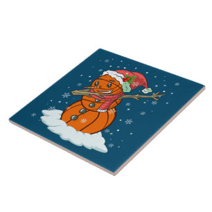 Dabbing Snowman Basketball Ball Tee Christmas Sant Ceramic Tile