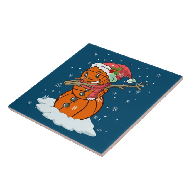 Dabbing Snowman Basketball Ball Tee Christmas Sant Ceramic Tile (Side)