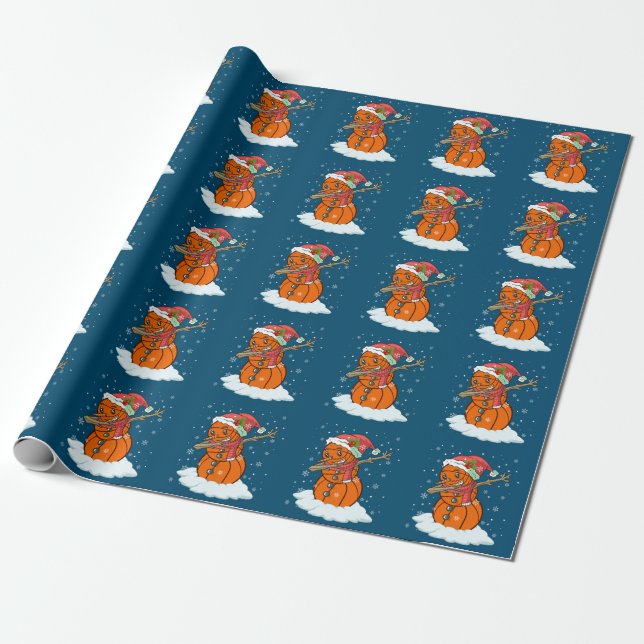 Dabbing Snowman Basketball Ball Tee Christmas Sant Wrapping Paper (Unrolled)