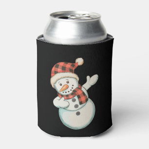 Dabbing Snowman Lumberjack Buffalo Plaid Christmas Can Cooler