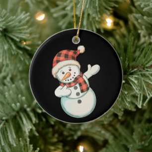 Dabbing Snowman Lumberjack Buffalo Plaid Christmas Ceramic Ornament