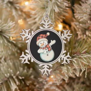 Dabbing Snowman Lumberjack Buffalo Plaid Christmas Snowflake Pewter Christmas Ornament