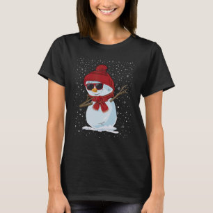 Dabbing snowman Santa Hat Sunglasses Christmas T-Shirt
