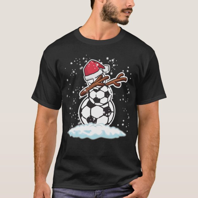 Dabbing Snowman Soccer Christmas Funny T mens socc T-Shirt (Front)