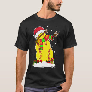 Dabbing Snowman Softball Ball Santa Christmas Paja T-Shirt