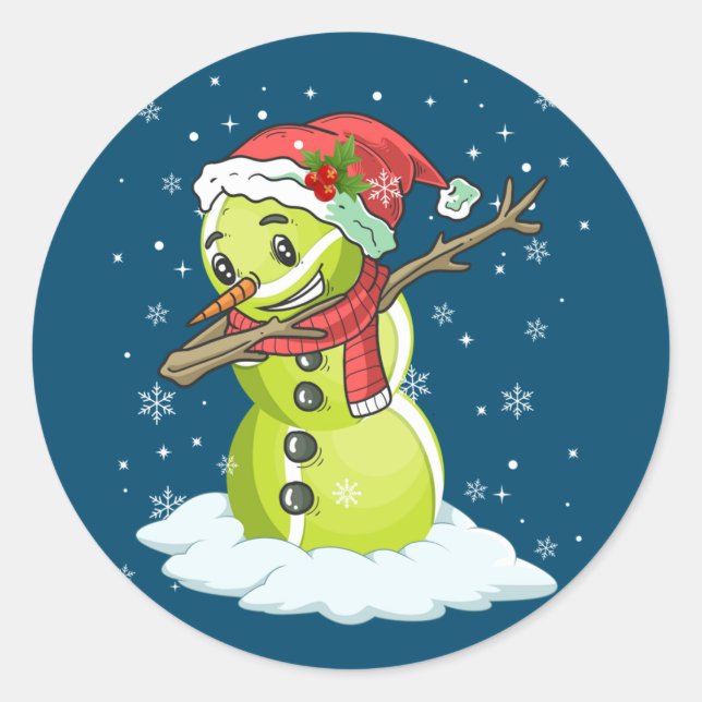 Dabbing Snowman Tennis Ball Tee Christmas Xmas Classic Round Sticker (Front)
