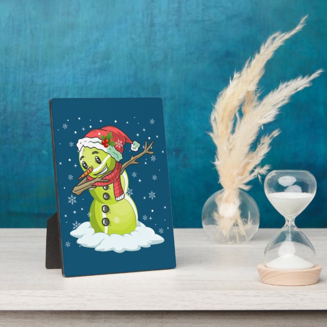 Dabbing Snowman Tennis Ball Tee Christmas Xmas Plaque (Side)