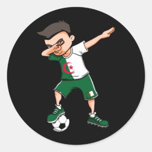 Dabbing Soccer Boy Algeria Football Fan Jersey Classic Round Sticker