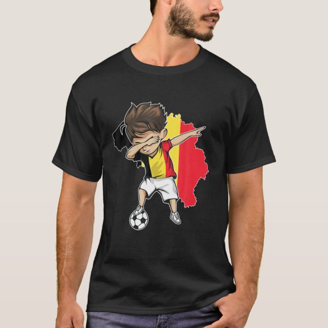 Dabbing Soccer Boy Belgium Jersey - Belgium Map Fl T-Shirt (Front)