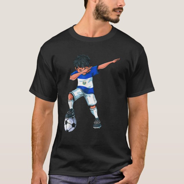 Dabbing Soccer Boy El Salvador Salvadoran Football T-Shirt (Front)
