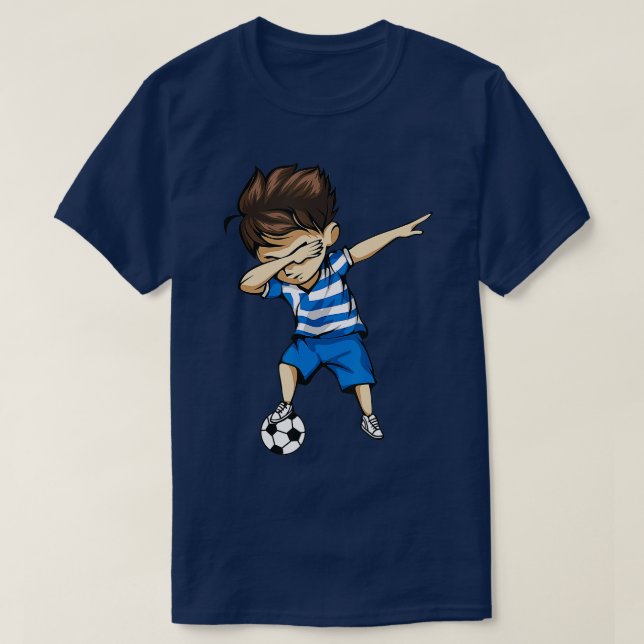 Dabbing Soccer Boy Greece Jersey Greek Football Gi T-Shirt (Design Front)