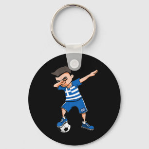 Dabbing Soccer Boy Greece Jersey Greek Footll Love Key Ring