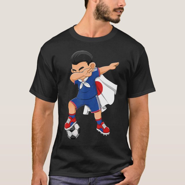 Dabbing Soccer Boy Japan Football Flag Kids T-Shirt (Front)