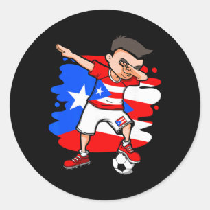 Dabbing Soccer Boy Puerto Rico Fans Jersey Puerto  Classic Round Sticker