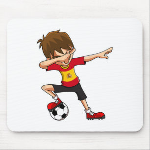 Dabbing Soccer Boy Spain Jersey, Spanish Kids Dab Mouse Pad