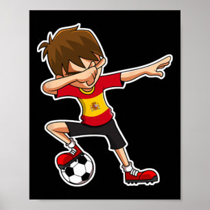 Dabbing Soccer Boy Spain Jersey, Spanish Kids Dab Poster