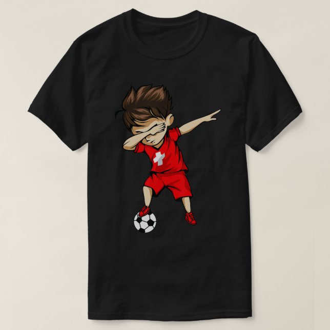 Dabbing Soccer Boy Switzerland Jersey   Swiss Foot T-Shirt (Design Front)