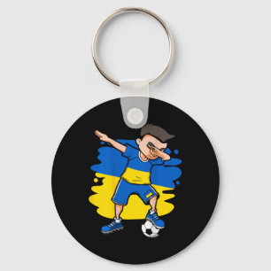 Dabbing Soccer Boy Ukraine Jersey Ukrainian Footll Key Ring