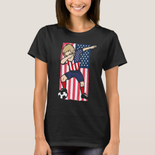 Dabbing Soccer Football Boy Player American Flag U T-Shirt