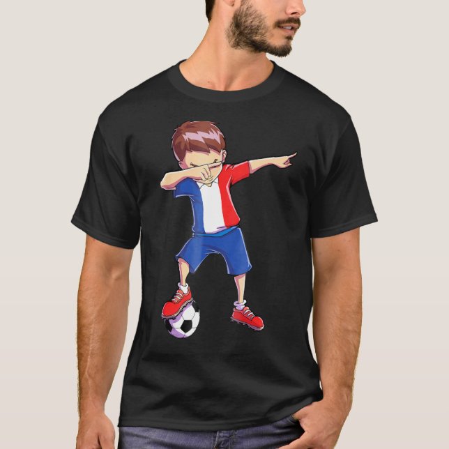 Dabbing Soccer France Boys Men French Football T-Shirt (Front)