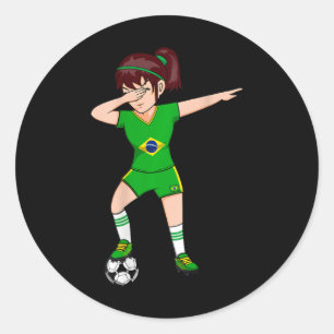 Dabbing Soccer Girl Brazil Jersey Brazilian Footll Classic Round Sticker