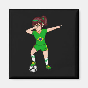 Dabbing Soccer Girl Brazil Jersey Brazilian Footll Magnet
