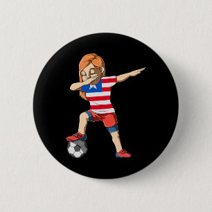 Dabbing Soccer Girl Liberia Jersey Liberian 6 Cm Round Badge
