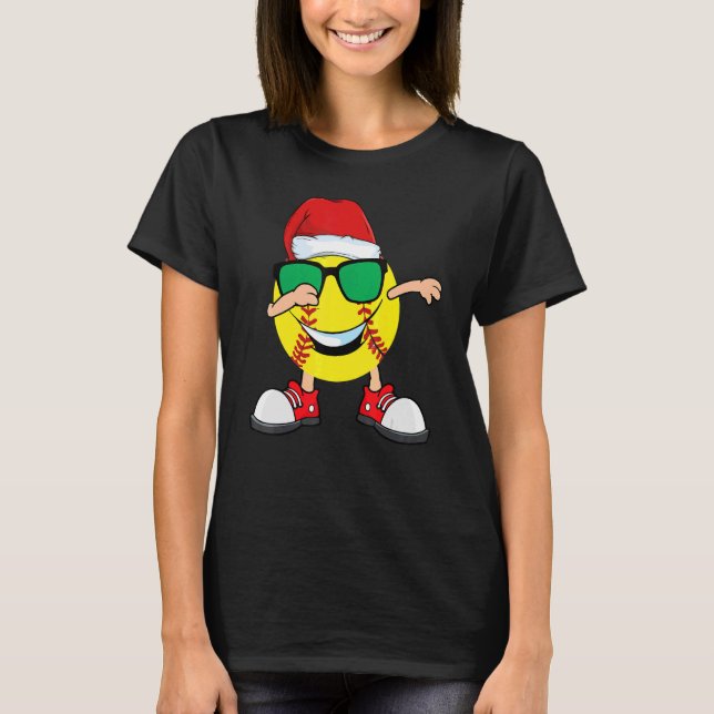 Dabbing Softball Ball Santa Hat Sunglasses   Chris T-Shirt (Front)