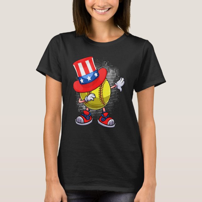 Dabbing Softball Ball & Uncle Sam Hat American 4th T-Shirt (Front)