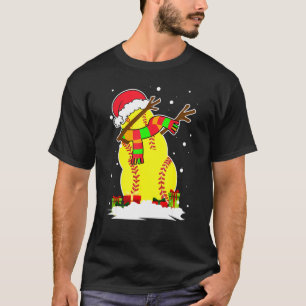 Dabbing Softball Snowman Santa Hat Christmas Pajam T-Shirt
