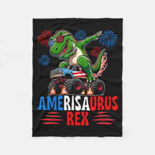 Dabbing T-Rex Patriotic USA Flag 4th of July Fleece Blanket