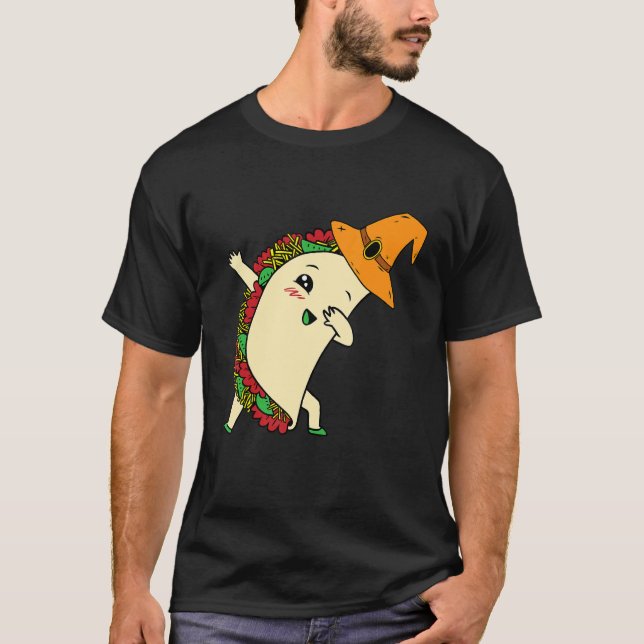 Dabbing Taco Witch Hat Lazy Halloween Costume Mexi T-Shirt (Front)