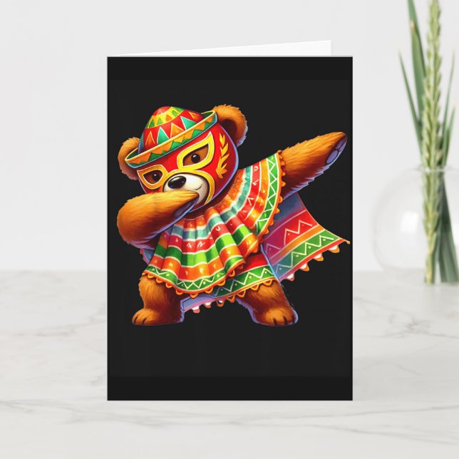 Dabbing Teddy Bear Lucha Libre Cinco De Mayo Mexic Card (Front)