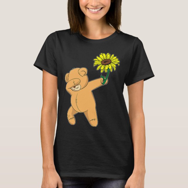 Dabbing Teddy Bear Sunflower Autism Awareness T-Shirt (Front)