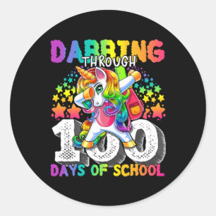 Dabbing Through 100 Days Of School Dabbing Unicorn Classic Round Sticker