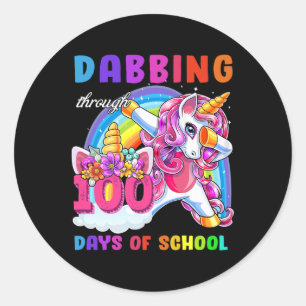 Dabbing Through 100 Days Of School Dabbing Unicorn Classic Round Sticker